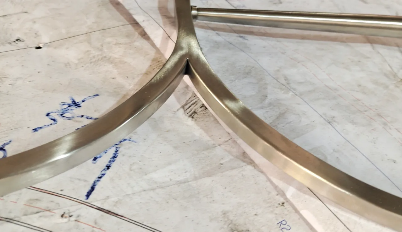 Bent metal lighting tube prototype detail